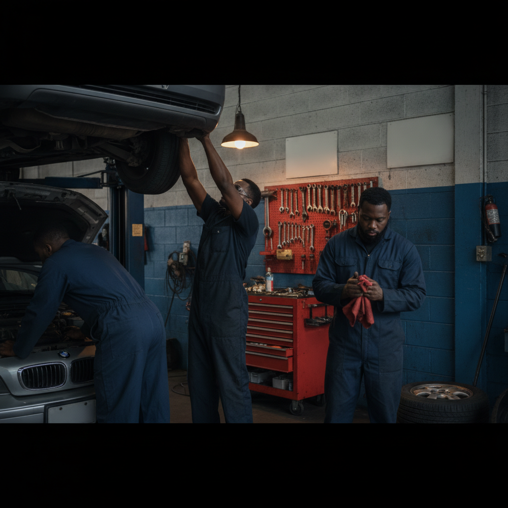 The crew at work — wide